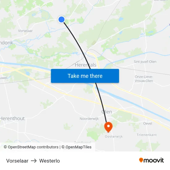 Vorselaar to Westerlo map
