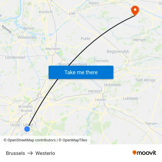 Brussels to Westerlo map