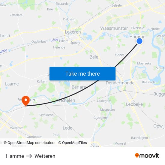 Hamme to Wetteren map