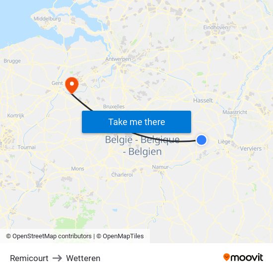 Remicourt to Wetteren map