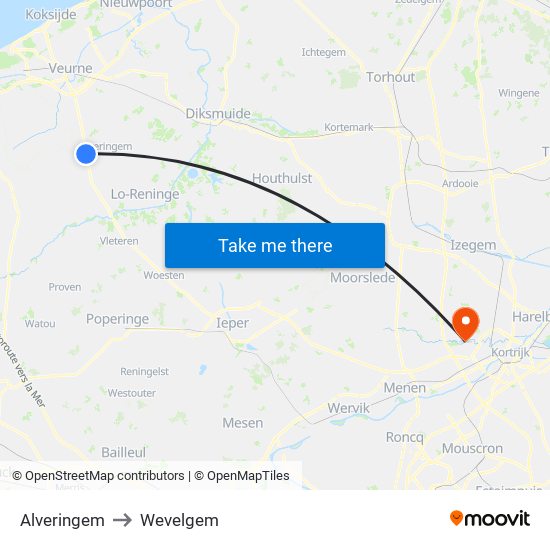 Alveringem to Wevelgem map