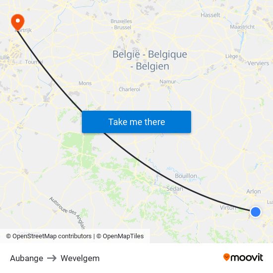 Aubange to Wevelgem map