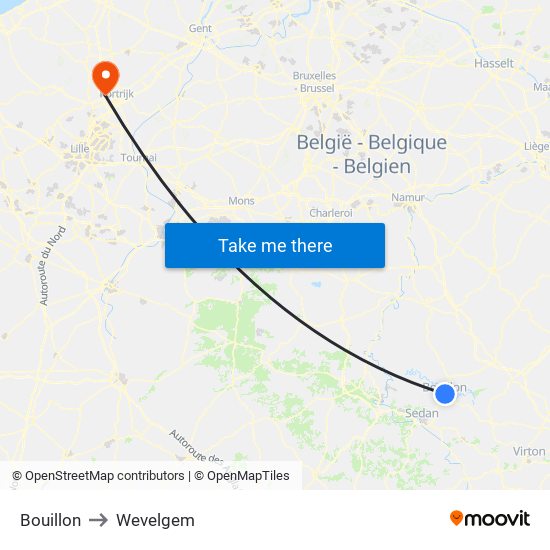 Bouillon to Wevelgem map