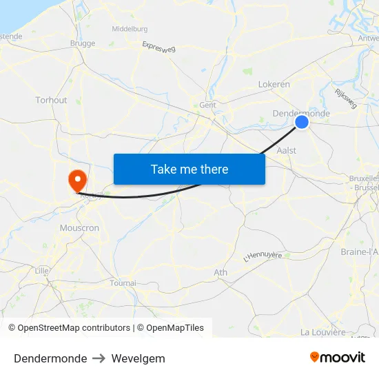 Dendermonde to Wevelgem map
