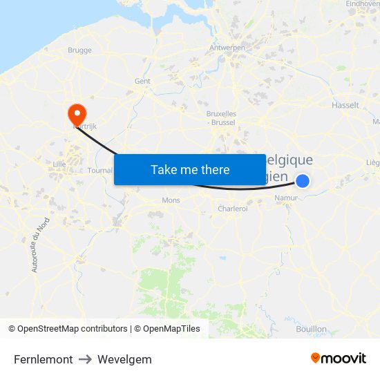 Fernlemont to Wevelgem map