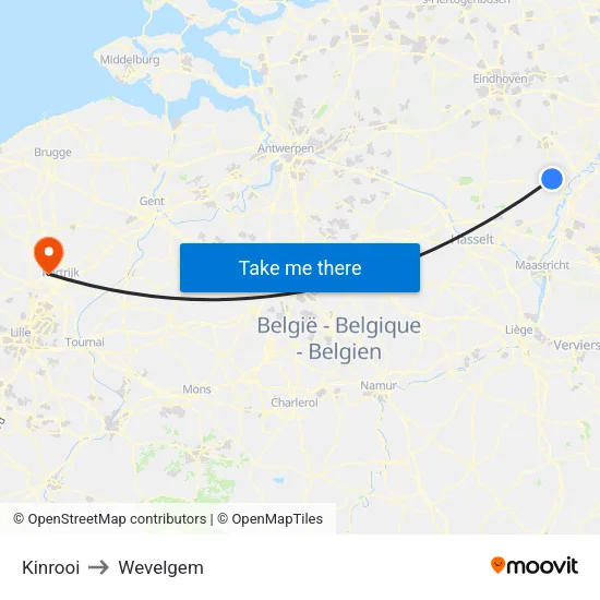 Kinrooi to Wevelgem map