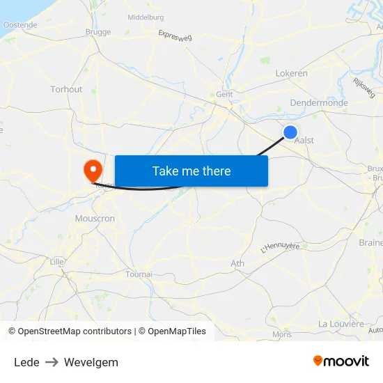 Lede to Wevelgem map