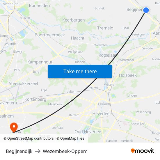 Begijnendijk to Wezembeek-Oppem map
