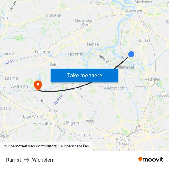 Rumst to Wichelen map