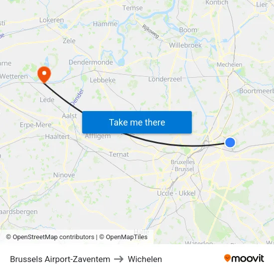 Brussels Airport-Zaventem to Wichelen map