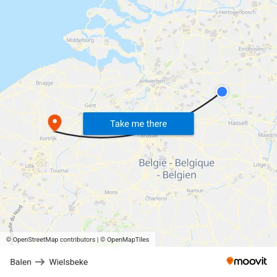 Balen to Wielsbeke map