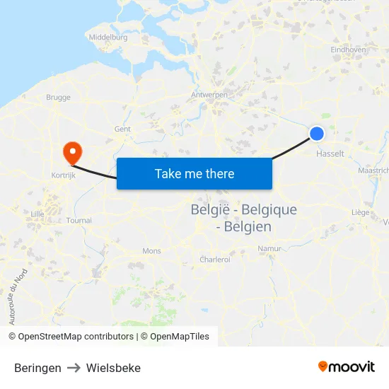 Beringen to Wielsbeke map