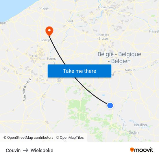 Couvin to Wielsbeke map