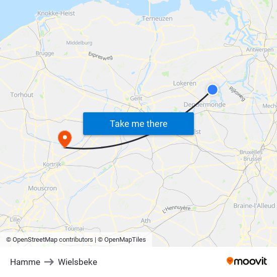 Hamme to Wielsbeke map