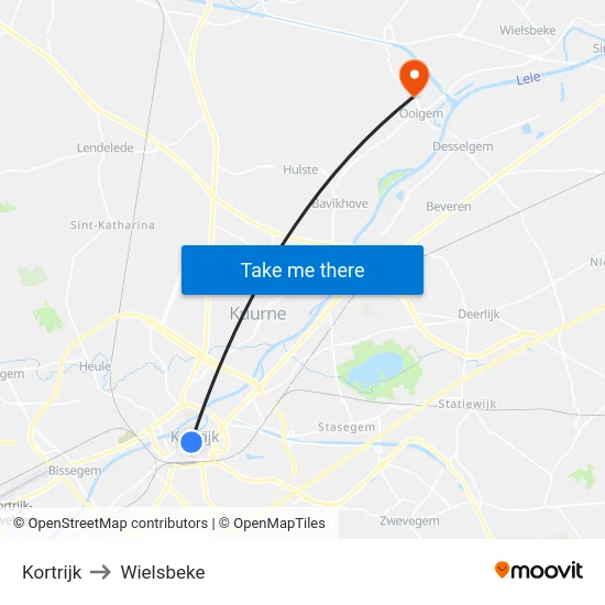 Kortrijk to Wielsbeke map