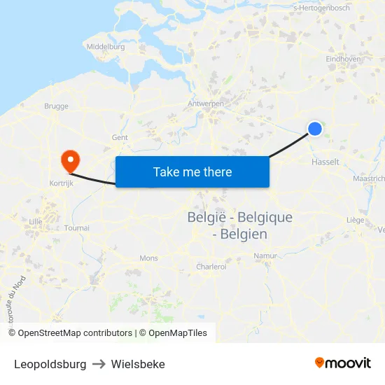 Leopoldsburg to Wielsbeke map