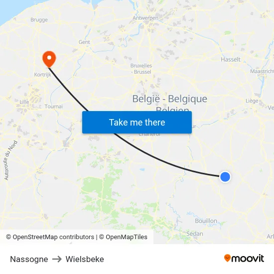 Nassogne to Wielsbeke map