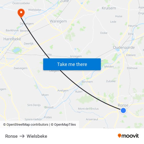 Ronse to Wielsbeke map