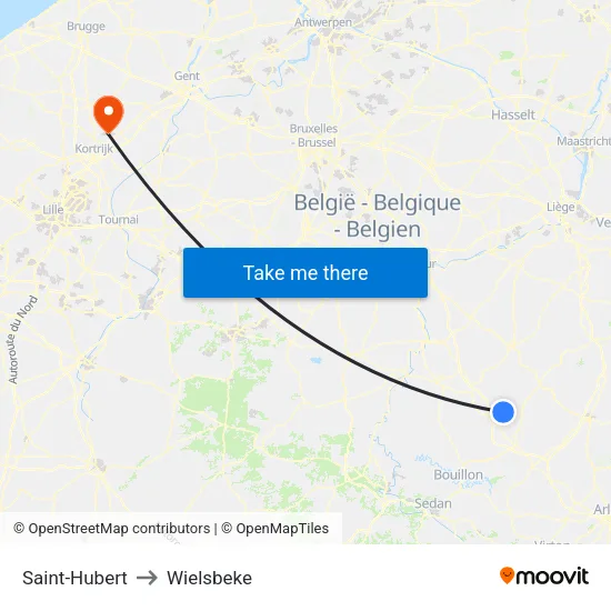 Saint-Hubert to Wielsbeke map