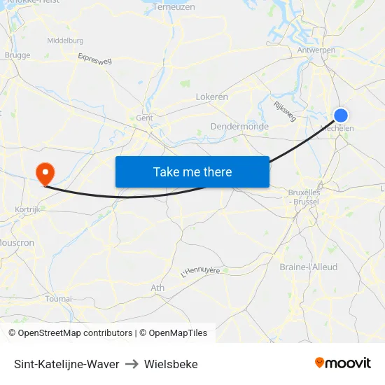 Sint-Katelijne-Waver to Wielsbeke map
