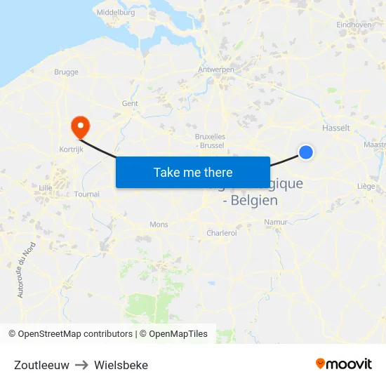 Zoutleeuw to Wielsbeke map