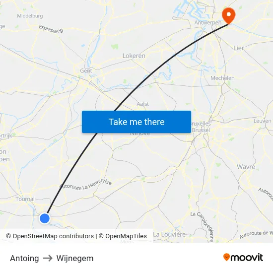 Antoing to Wijnegem map