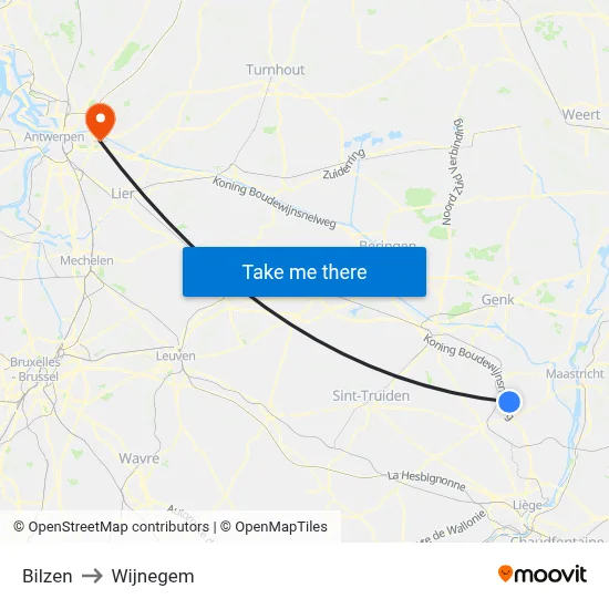 Bilzen to Wijnegem map