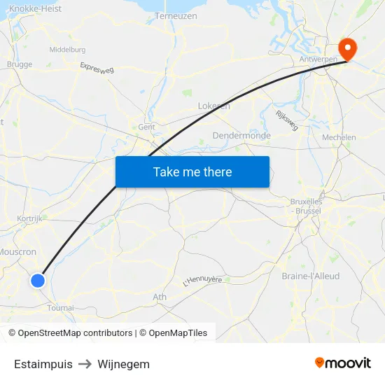 Estaimpuis to Wijnegem map
