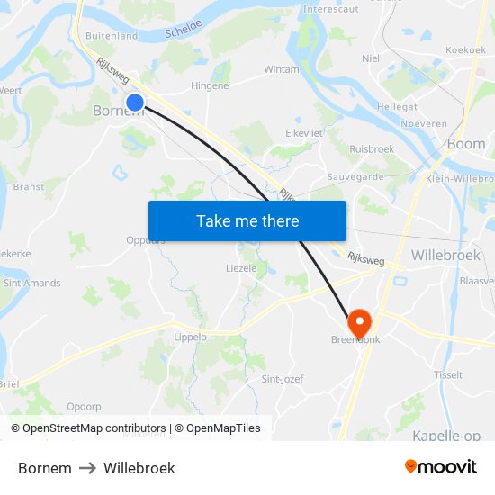 Bornem to Willebroek map