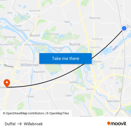 Duffel to Willebroek map