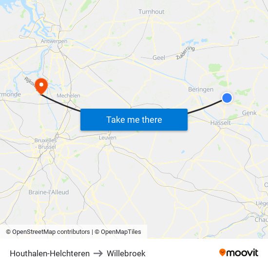 Houthalen-Helchteren to Willebroek map