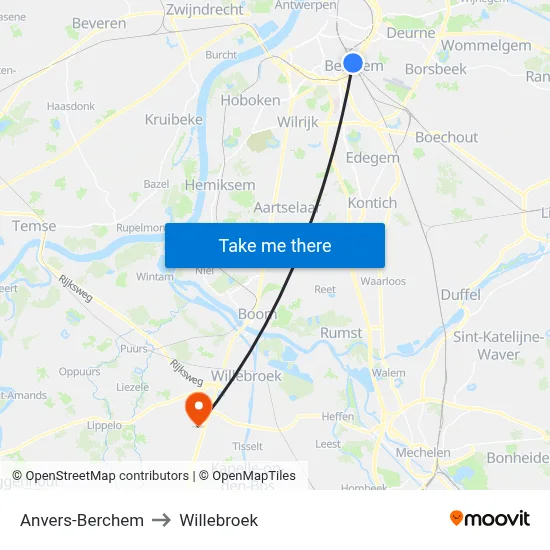 Anvers-Berchem to Willebroek map