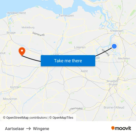 Aartselaar to Wingene map