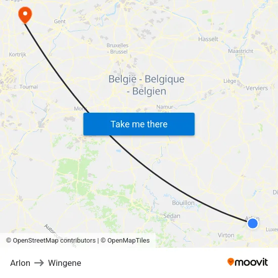 Arlon to Wingene map