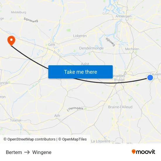 Bertem to Wingene map