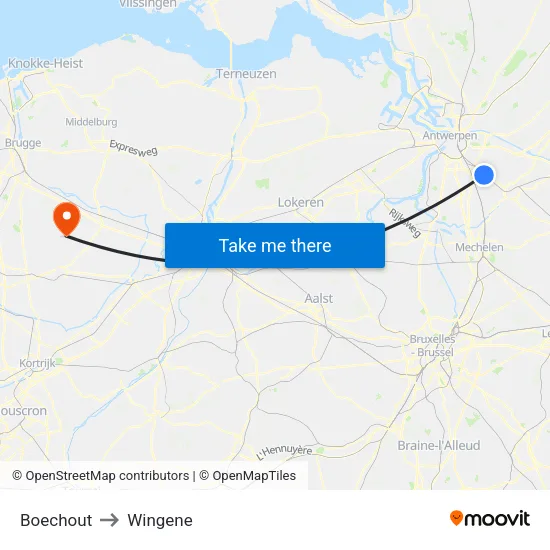 Boechout to Wingene map
