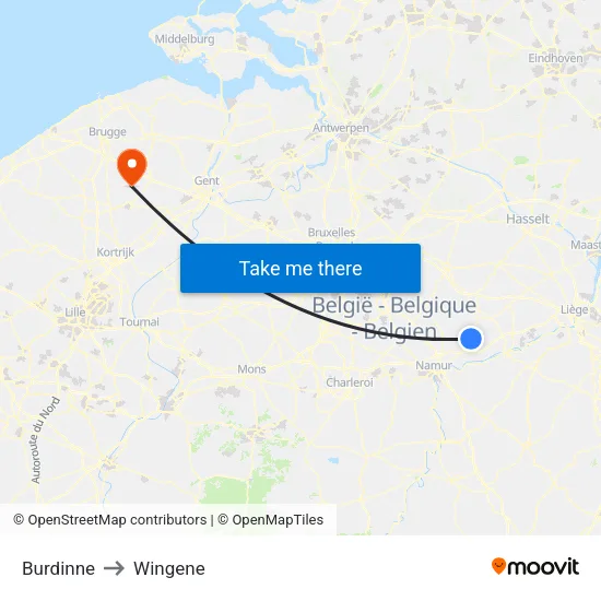 Burdinne to Wingene map