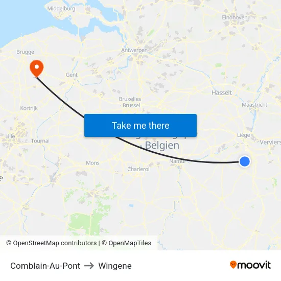 Comblain-Au-Pont to Wingene map