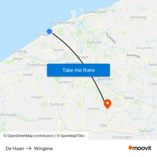 De Haan to Wingene map