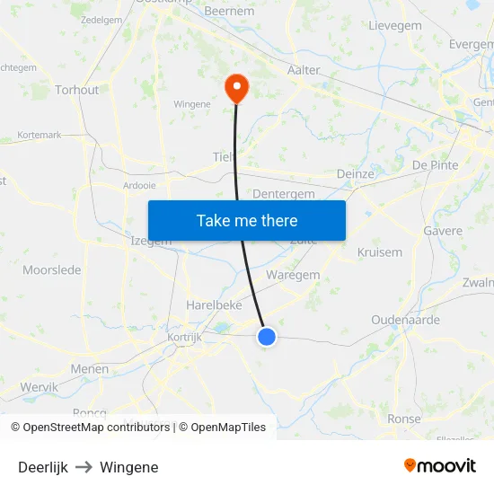Deerlijk to Wingene map