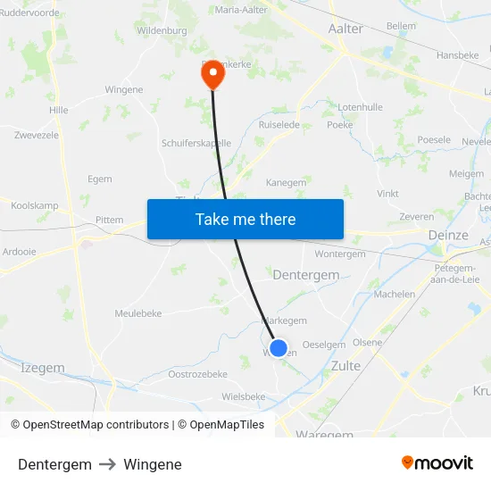 Dentergem to Wingene map