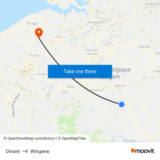 Dinant to Wingene map