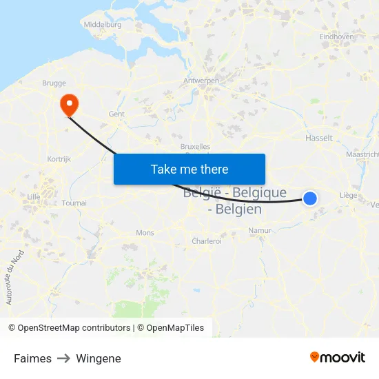 Faimes to Wingene map