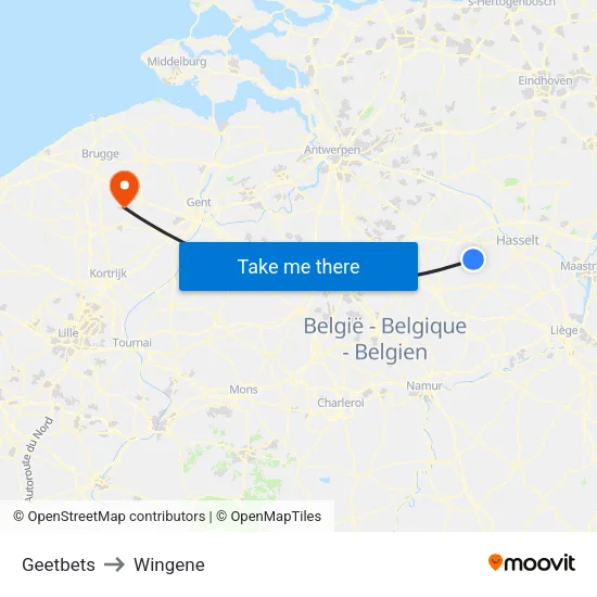 Geetbets to Wingene map