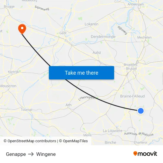 Genappe to Wingene map
