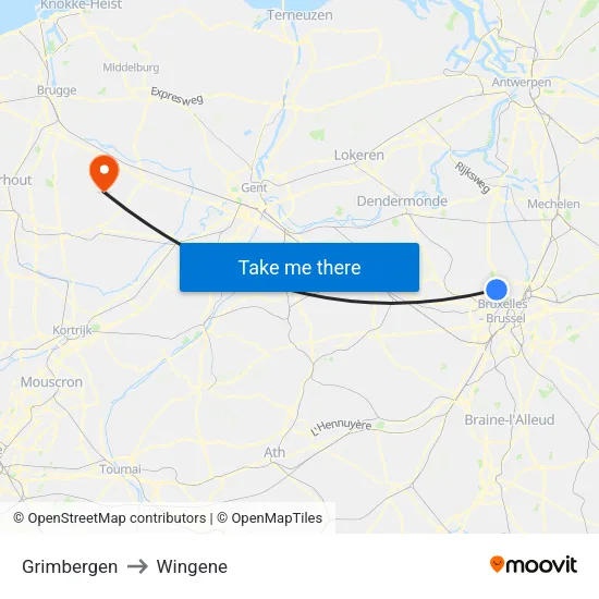 Grimbergen to Wingene map