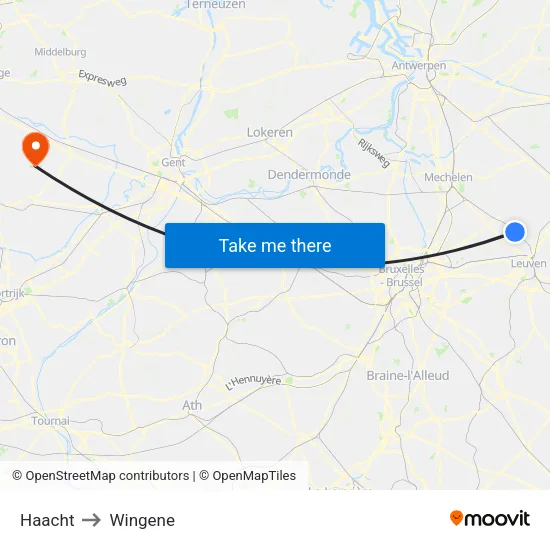 Haacht to Wingene map