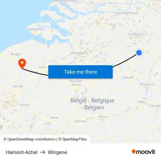 Hamont-Achel to Wingene map