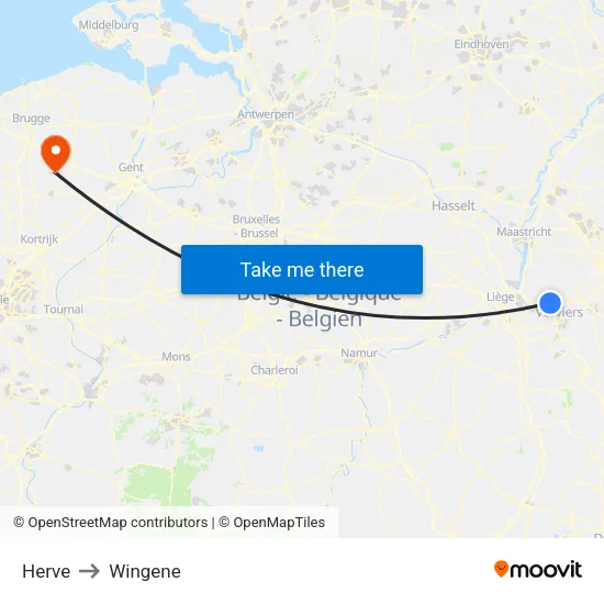 Herve to Wingene map