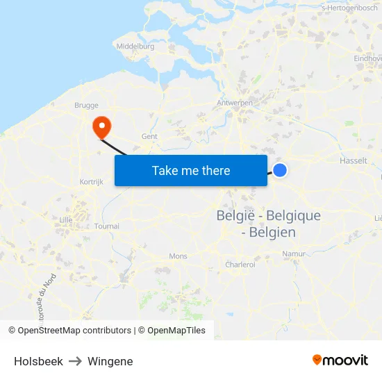 Holsbeek to Wingene map